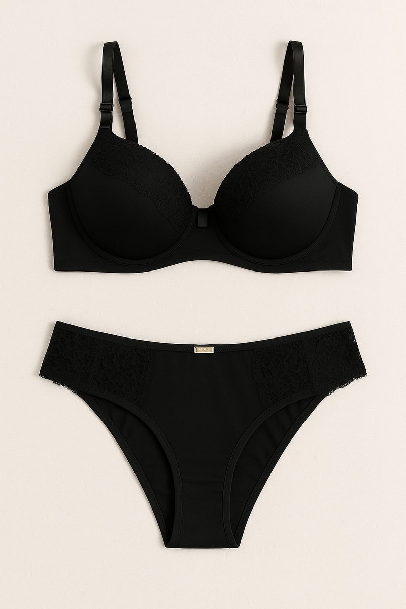 Conjunto Plus Size: Calcinha e Sutiã de Poliamida PRETO Alta sustentação