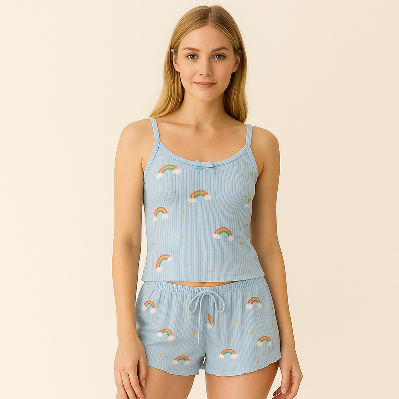 ✨LANÇAMENTO✨ Baby Doll Azul com estampa de Arco Íris + Mimos